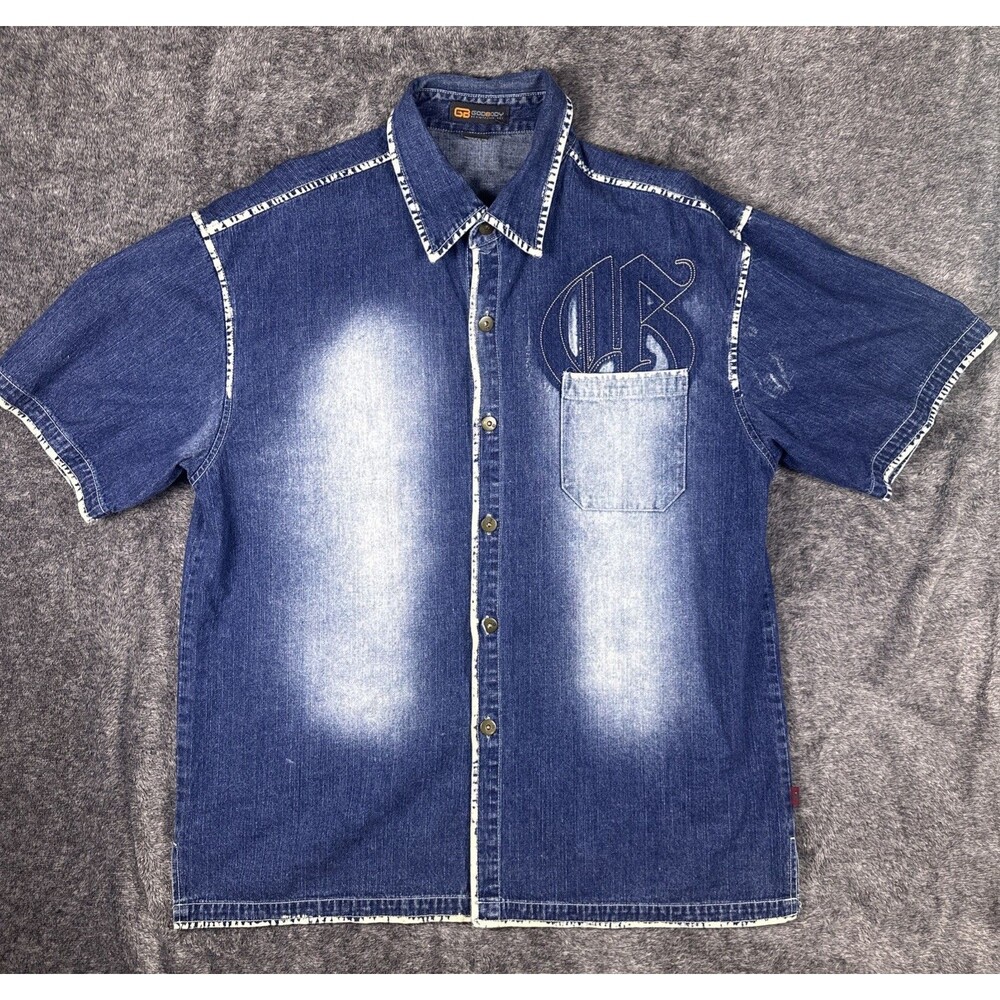 GodBody Denim Technology Short Sleeve Button-Up Shirt XL Cotton